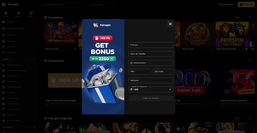 Inscription sur Fairspin Casino : Étape 3