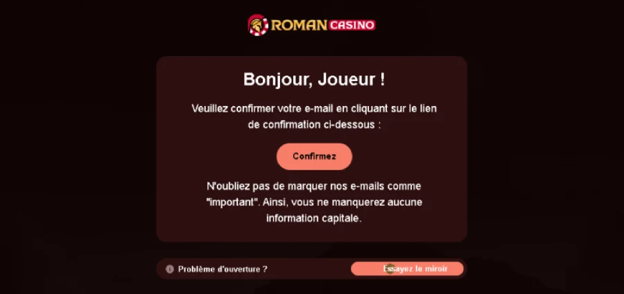 Capture d'écran inscription étape 4 Roman Casino