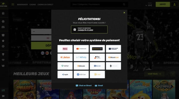 capture decran inscription sportuna casino etape6