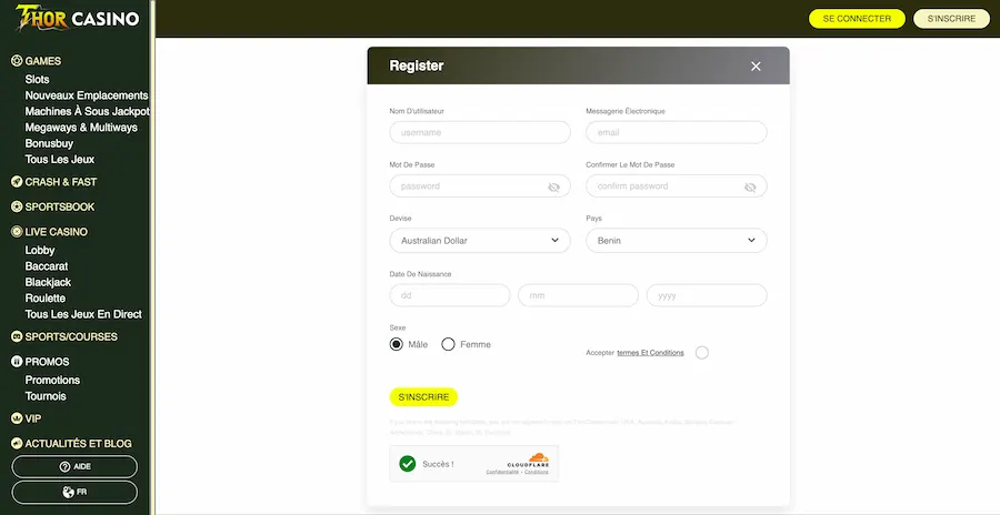 inscription thor casino etape 2