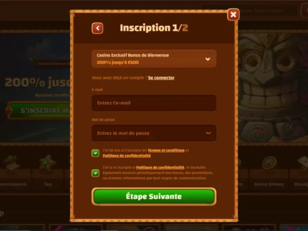 capture d'écran inscription tiki casino etape3