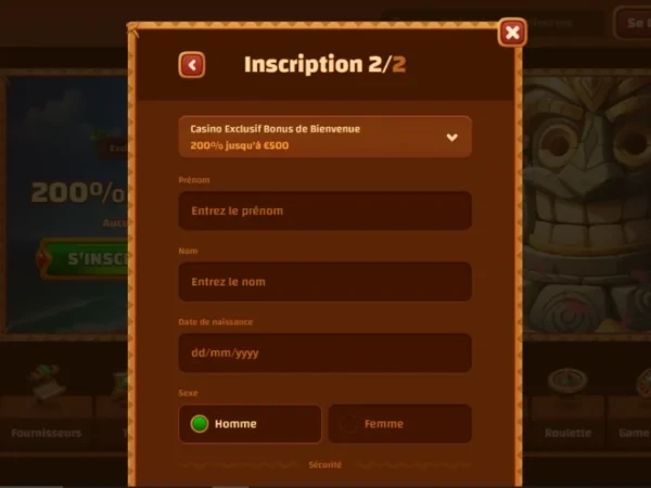 capture d'écran inscription tiki casino etape4