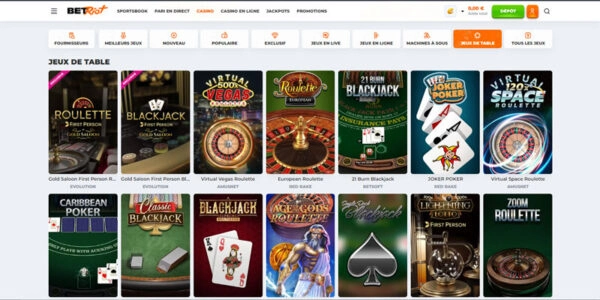 capture decran jeux de table betriot casino