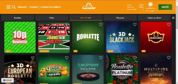 capture decran jeux de table casimba casino