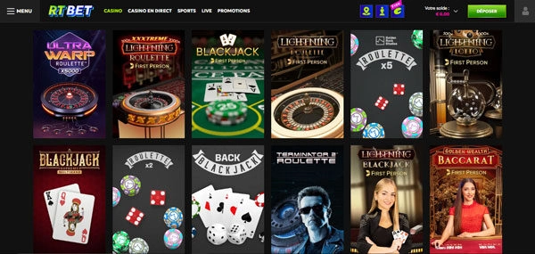 capture decran jeux de table rtbet casino