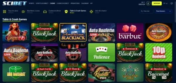 capture d'écran jeux de table scibet casino