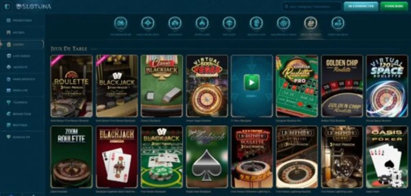 capture d'écran jeux de table slotuna casino