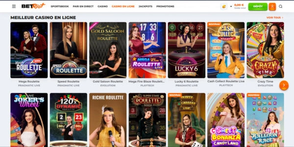 capture decran jeux live betriot casino