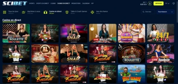 capture d'écran jeux live scibet casino