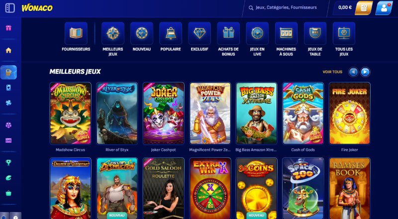 wonaco casino un catalogue de jeux varié