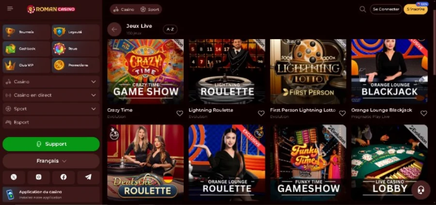 Capture d'écran live casino Roman Casino