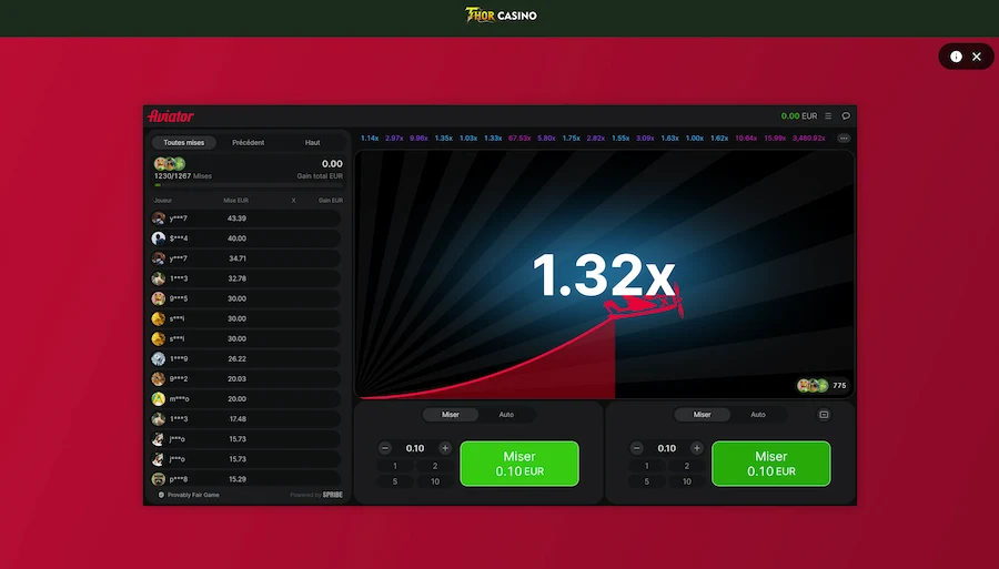 mini jeu aviator sur thor casino