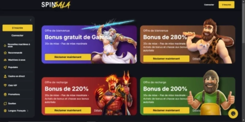 capture d'écran promotions spinsala casino