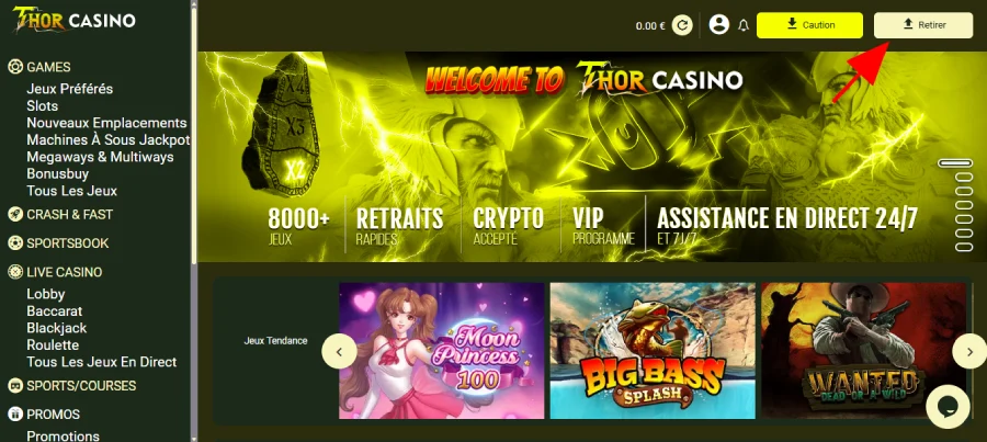retrait étape 1 Thor Casino