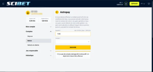 capture decran retrait scibet casino