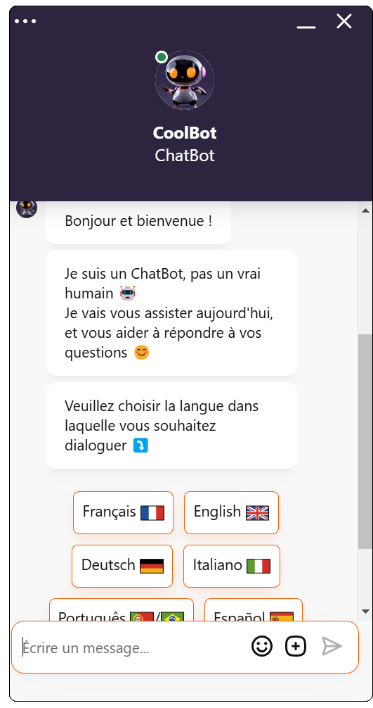Echange avec le Chat Bot de Coolzino