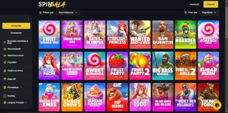 capture d'écran slots spinsala casino
