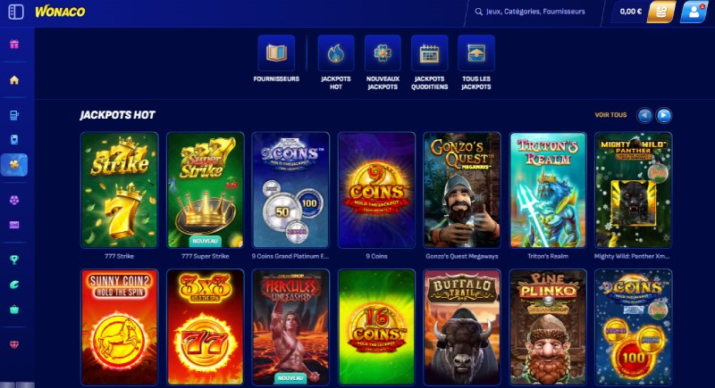 wonaco casino une ludothèque assez riche en machines à sous