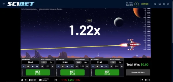capture d'écran triple cash or crash scibet casino