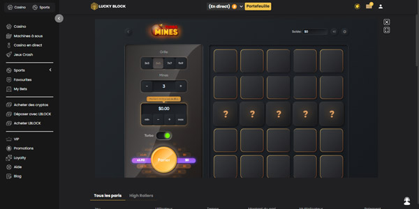 turbo mines sur lucky block casino