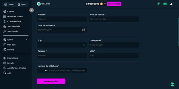 capture decran verification mega dice casino