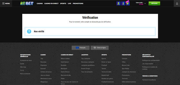 capture decran verification rtbet casino