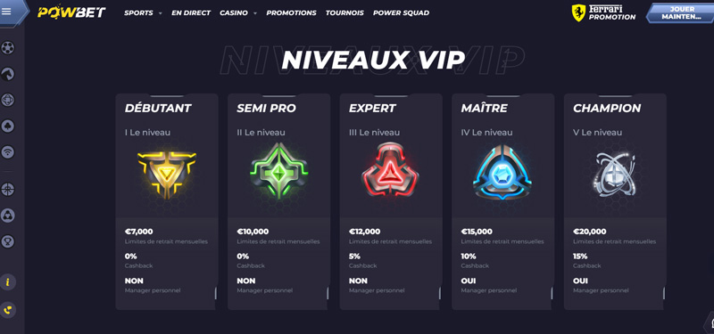 powbet casino les niveaux vip