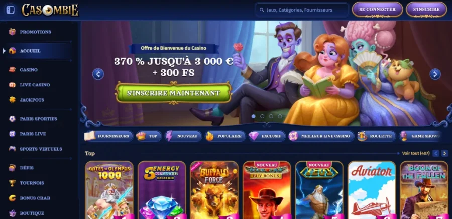 Page d'accueil du casino en ligne Casombie.