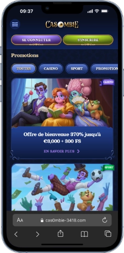 Interface de Casombie Casino en ligne sur mobile.