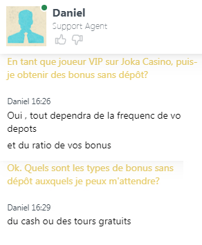 Live Chat bonus sans dépôt VIP Casino Joka