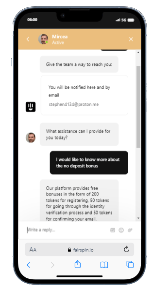 chat en live sur Fairspin Casino