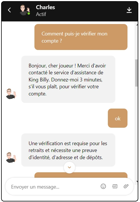 Live Chat King Billy Casino