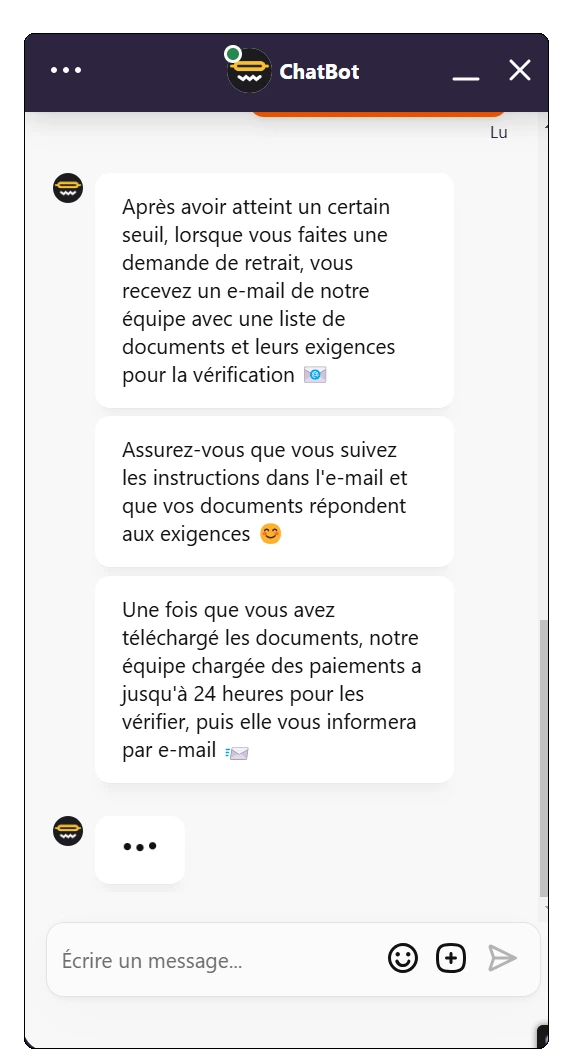 Echange avec le service client Coolzino pour vérification du compte