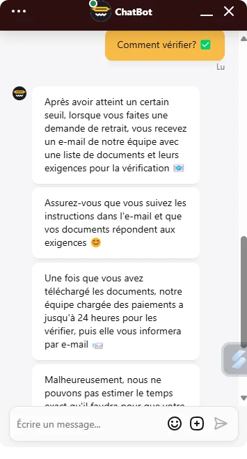 Live chat vérification du compte Roman Casino