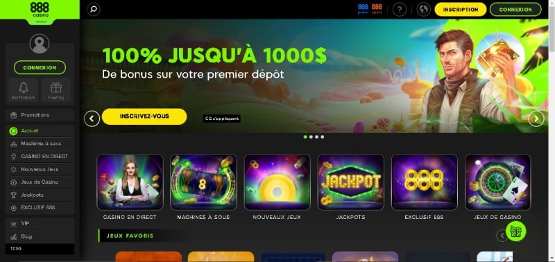 Page d'accueil du casino 888