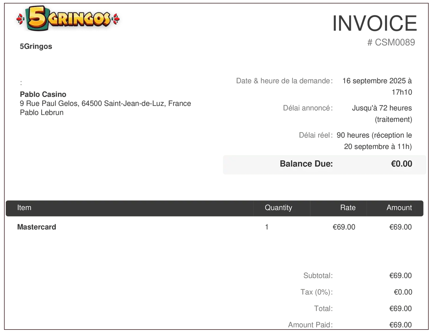 preuve de retrait 5gringos