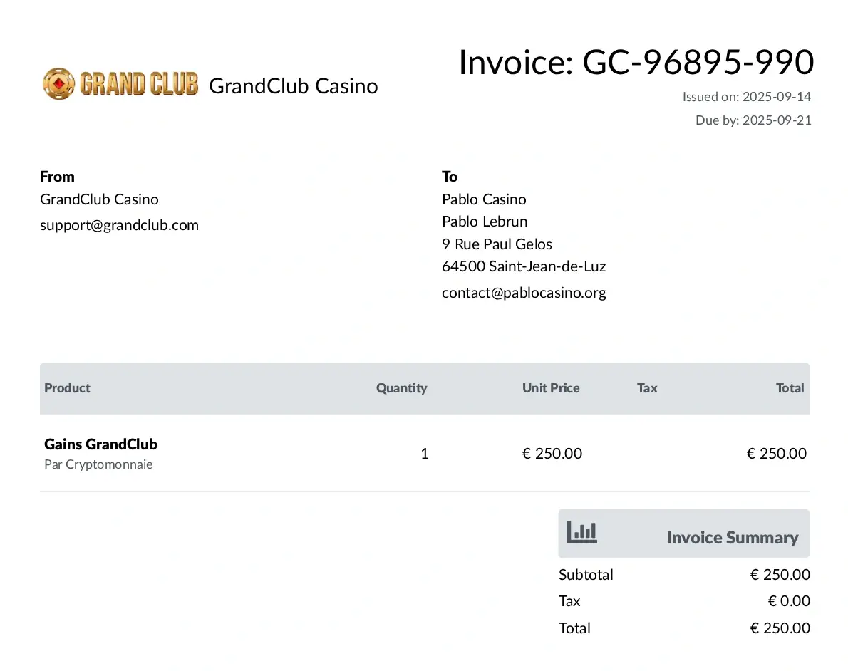 Preuve de retrait GrandClub