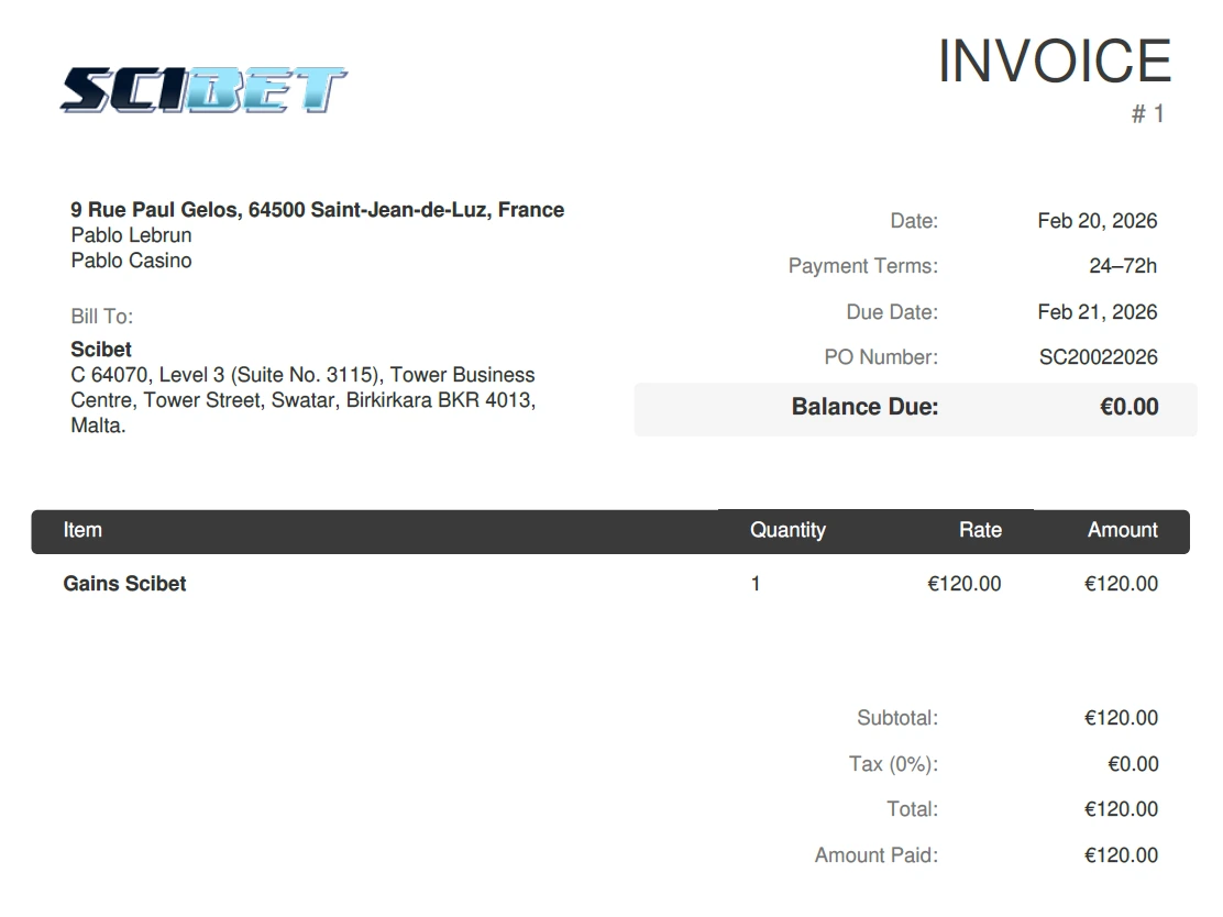 preuve de retrait scibet