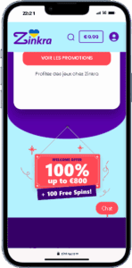 Version mobile iPhone Zinkra Casino