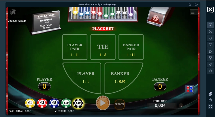 Baccarat classique sur LuckyMax Casino