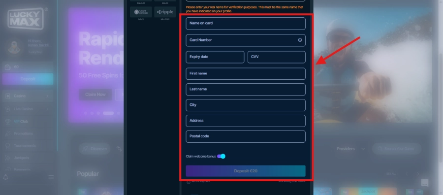 Dépôt sur LuckyMax étape3