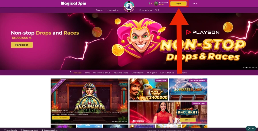 Faire un dépôt de 20 euros sur un casino étape 2