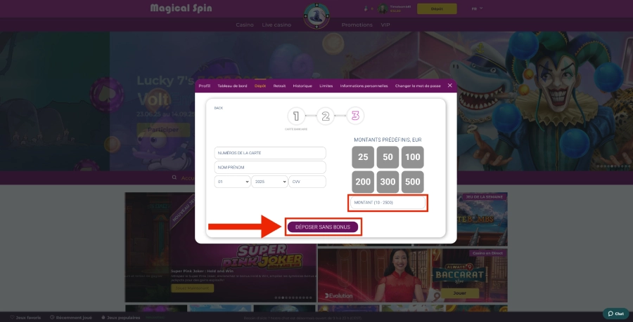 Faire un dépôt de 20 euros sur un casino étape 4