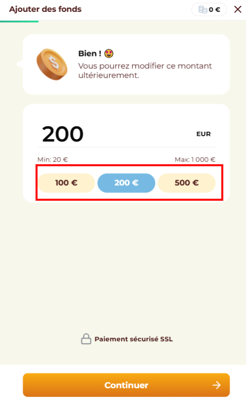 Faire un dépôt sur CaptainSlots Casino étape 2