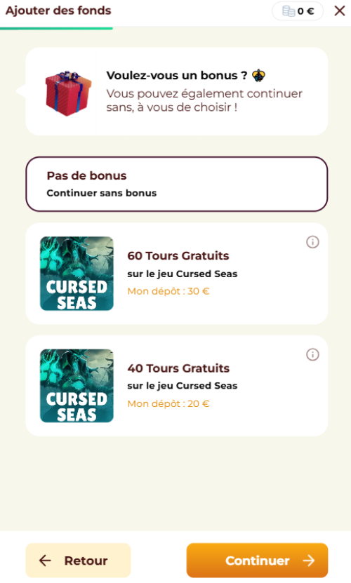 Faire un dépôt sur CaptainSlots Casino étape 3