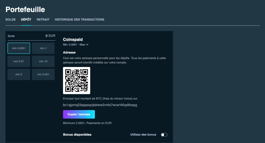 Faire un dépôt sur Luckymax Casino