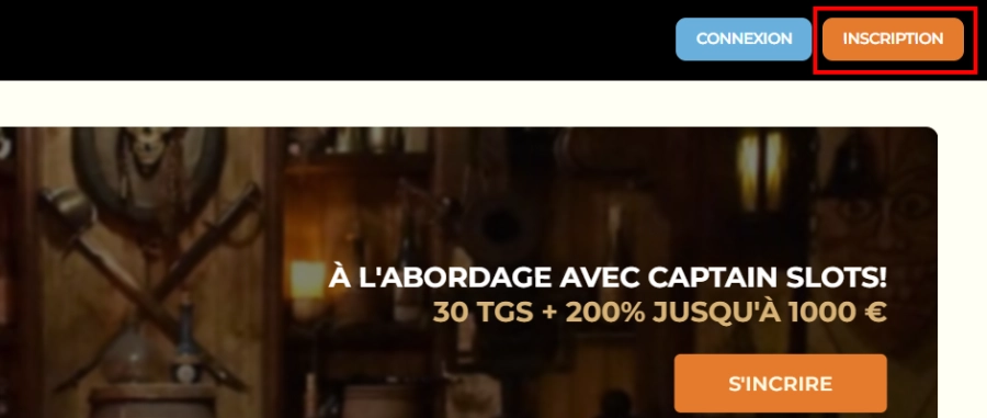 Inscription sur CaptainSlots Casino étape 2