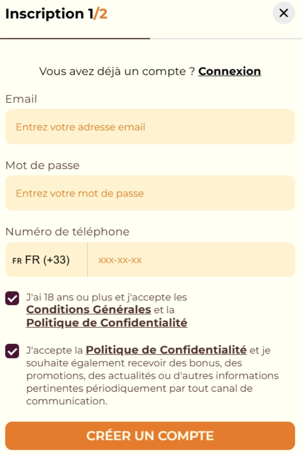 Inscription sur CaptainSlots Casino étape 3