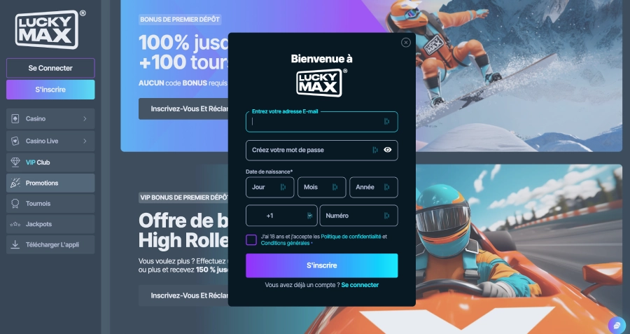 Inscription sur LuckyMax Casino étape 2