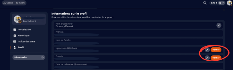 Inscription sur Nine Casino étape 2